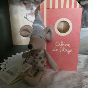 Plush Polka Dot Mouse Stuffed Animal - Pink and Cream